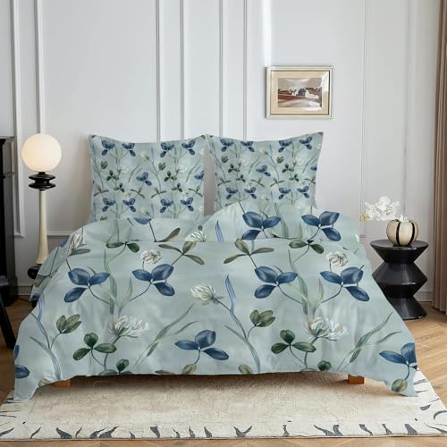 HYSNKSM Bettwäsche 155x220 GrüN Bettwäsche Sets 3Teilig Mikrofaser Bettbezug 155 x 220 und 2 Kissenbezug 80x80 cm Kuschelige Bettbezüge Frische Pflanzen mit Reißverschlusc4385 von HYSNKSM