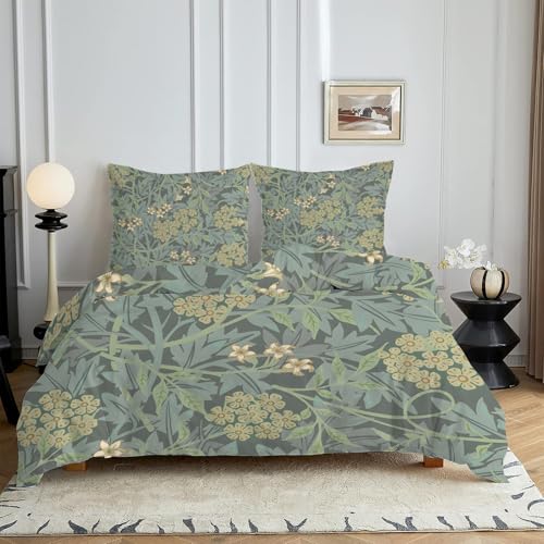 HYSNKSM Bettwäsche 155x220 GrüN Bettwäsche Sets 3Teilig Mikrofaser Bettbezug 155 x 220 und 2 Kissenbezug 80x80 cm Kuschelige Bettbezüge Gelbe Blumen, Pflanzen mit Reißverschlusc4390 von HYSNKSM