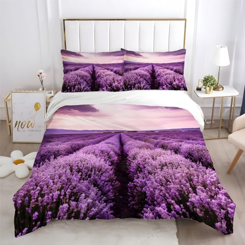 HYSNKSM Bettwäsche 155x220 Lavendel Bettwäsche-Sets 3Teilig Mikrofaser Bettbezug 155 x 220 und 2 Kissenbezug 80x80 cm, Kuschelige Bettbezüge Lilamit Reißverschlus von HYSNKSM