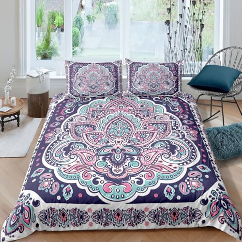 HYSNKSM Bettwäsche 155x220 Lila Bettwäsche Sets 3Teilig Mikrofaser Bettbezug 155 x 220 und 2 Kissenbezug 80x80 cm Kuschelige Bettbezüge Klassische Blumen mit Reißverschlusc.112 von HYSNKSM