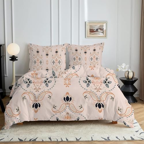HYSNKSM Bettwäsche 155x220 Rosa Bettwäsche Sets 3Teilig Mikrofaser Bettbezug 155 x 220 und 2 Kissenbezug 80x80 cm Kuschelige Bettbezüge Vintage-Blumen Muster, mit Reißverschlusc4394 von HYSNKSM