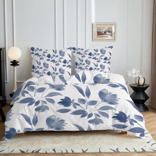 HYSNKSM Bettwäsche 155x220 Weiß Bettwäsche Sets 3Teilig Mikrofaser Bettbezug 155 x 220 und 2 Kissenbezug 80x80 cm Kuschelige Bettbezüge 3D-Blumen mit Reißverschlusc4351 von HYSNKSM