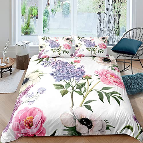 HYSNKSM Bettwäsche 155x220 Weiß Bettwäsche Sets 3Teilig Mikrofaser Bettbezug 155 x 220 und 2 Kissenbezug 80x80 cm Kuschelige Bettbezüge Romantische Pflanzen mit Reißverschlusc.190 von HYSNKSM