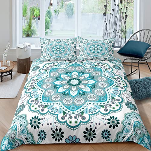 HYSNKSM Bettwäsche 200x200 Blau Bettwäsche Sets 3Teilig Mikrofaser Bettbezug 200 x 200 und 2 Kissenbezug 80x80 cm Kuschelige Bettbezüge BöHmische Blumen mit Reißverschlusc.177 von HYSNKSM