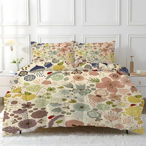 HYSNKSM Bettwäsche 200x200 Gelb Bettwäsche Sets 3Teilig Mikrofaser Bettbezug 200 x 200 und 2 Kissenbezug 80x80 cm Kuschelige Bettbezüge Blumen Blumen Pflanzen mit Reißverschlus c1061 von HYSNKSM