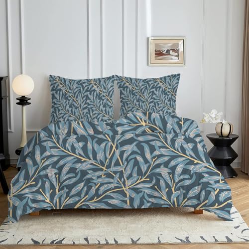 HYSNKSM Bettwäsche 200x200 Grau Bettwäsche Sets 3Teilig Mikrofaser Bettbezug 200 x 200 und 2 Kissenbezug 80x80 cm Kuschelige Bettbezüge Zweige, Blattmuster mit Reißverschlusc4388 von HYSNKSM