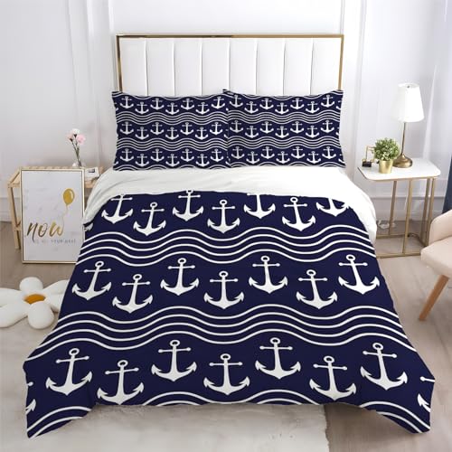 HYSNKSM Bettwäsche 200x200 Maritim Bettwäsche Sets 3Teilig Mikrofaser Bettbezug 200 x 200 und 2 Kissenbezug 80x80 cm Kuschelige Bettbezüge Junge mit Reißverschlus von HYSNKSM