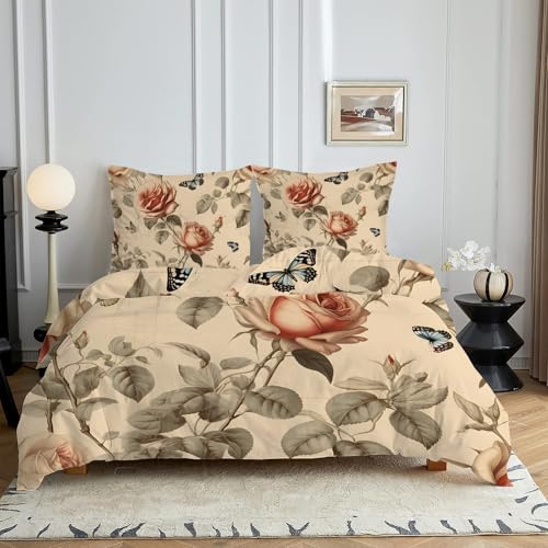 HYSNKSM Bettwäsche 200x200 Rot Bettwäsche Sets 3Teilig Mikrofaser Bettbezug 200 x 200 und 2 Kissenbezug 80x80 cm Kuschelige Bettbezüge Bunte Blumenmuster mit Reißverschlusc3211 von HYSNKSM