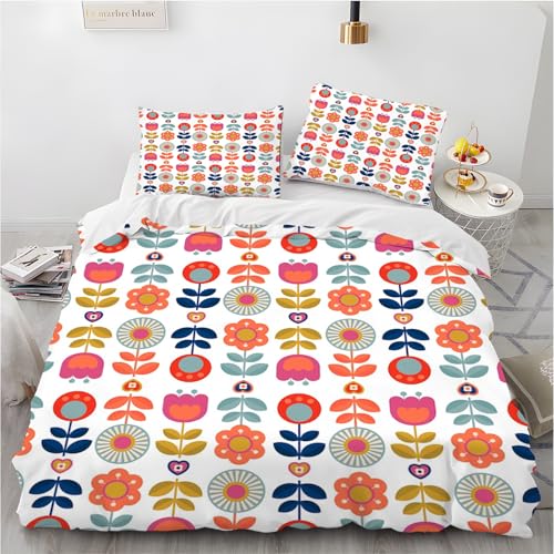 HYSNKSM Bettwäsche 200x220 Blumen Bettwäsche Sets 3Teilig Mikrofaser Bettbezug 200 x 220 und 2 Kissenbezug 80x80 cm Kuschelige Bettbezüge Rot mit Reißverschlus von HYSNKSM
