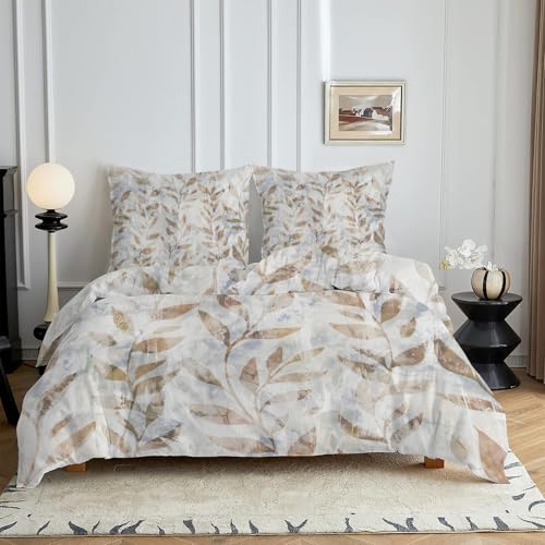 HYSNKSM Bettwäsche 200x220 Gelb Bettwäsche Sets 3Teilig Mikrofaser Bettbezug 200 x 220 und 2 Kissenbezug 80x80 cm Kuschelige Bettbezüge BohèMe-Pflanzen mit Reißverschlusc4355 von HYSNKSM