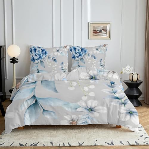 HYSNKSM Bettwäsche 200x220 Grau Bettwäsche Sets 3Teilig Mikrofaser Bettbezug 200 x 220 und 2 Kissenbezug 80x80 cm Kuschelige Bettbezüge Mit Blauen BlüTen mit Reißverschlusc4363 HYSNKSM Bettwäsche 200x220 Grau Bettwäsche Sets 3Teilig Mikrofaser Bettbezug 200 x 220 und 2 Kissenbezug 80x80 cm Kuschelige Bettbezüge Mit Blauen BlüTen mit Reißverschlusc4363 von HYSNKSM