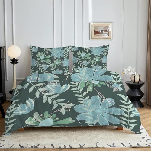 HYSNKSM Bettwäsche 200x220 GrüN Bettwäsche Sets 3Teilig Mikrofaser Bettbezug 200 x 220 und 2 Kissenbezug 80x80 cm Kuschelige Bettbezüge Blaues Muster Mit Kleinen BlüTenbläTtern mit Reißverschlusc4377 HYSNKSM Bettwäsche 200x220 GrüN Bettwäsche Sets 3Teilig Mikrofaser Bettbezug 200 x 220 und 2 Kissenbezug 80x80 cm Kuschelige Bettbezüge Blaues Muster Mit Kleinen BlüTenbläTtern mit Reißverschlusc4377 von HYSNKSM