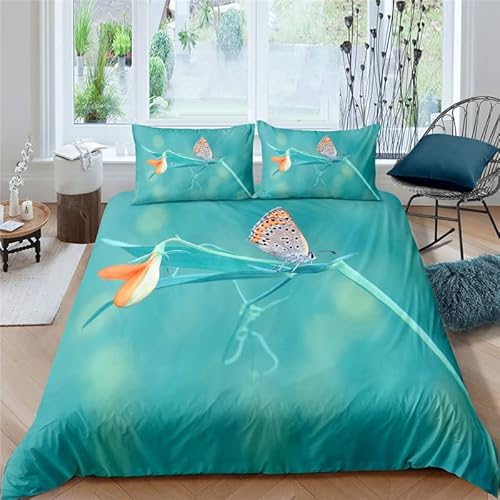 HYSNKSM Bettwäsche 200x220 Grün Bettwäsche Sets 3Teilig Mikrofaser Bettbezug 200 x 220 und 2 Kissenbezug 80x80 cm Kuschelige Bettbezüge Pflanzen, Blumen mit Reißverschlusc.155 von HYSNKSM
