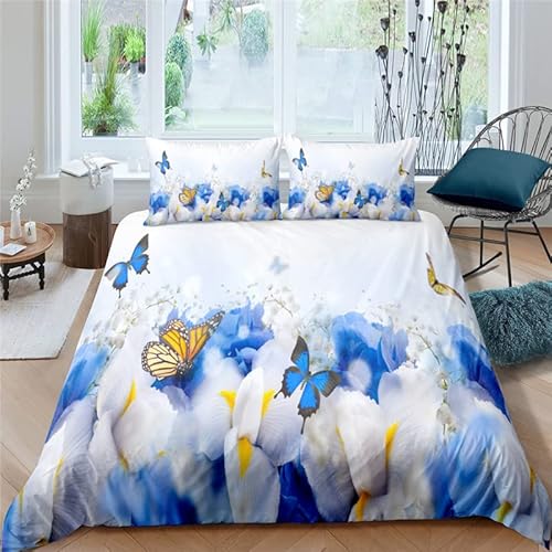 HYSNKSM Bettwäsche 200x220 Lila Bettwäsche Sets 3Teilig Mikrofaser Bettbezug 200 x 220 und 2 Kissenbezug 80x80 cm Kuschelige Bettbezüge Schmetterlinge, Blumen mit Reißverschlusc.154 von HYSNKSM