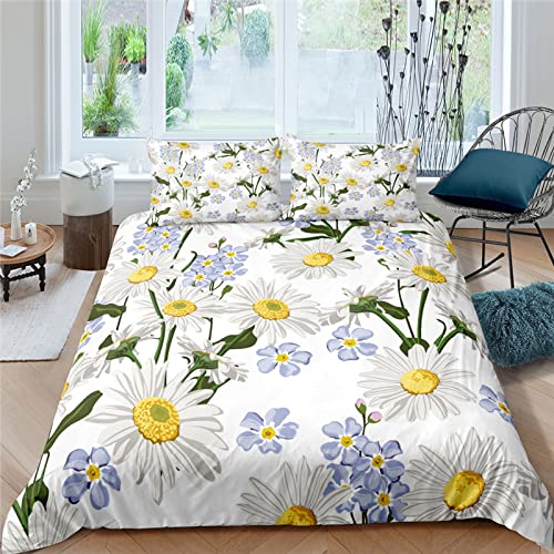 HYSNKSM Bettwäsche 200x220 Weiß Bettwäsche Sets 3Teilig Mikrofaser Bettbezug 200 x 220 und 2 Kissenbezug 80x80 cm Kuschelige Bettbezüge GäNseblüMchen, Blumen mit Reißverschlusc.135 von HYSNKSM