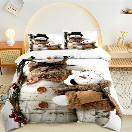 HYSNKSM Bettwäsche 220x240 Schneemann Bettwäsche Sets 3Teilig Mikrofaser Bettbezug 220 x 240 und 2 Kissenbezug 80x80 cm Kuschelige Bettbezüge Weiß mit Reißverschlus von HYSNKSM