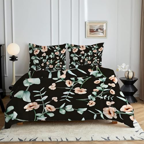 HYSNKSM Bettwäsche 220x240 Schwarz Bettwäsche Sets 3Teilig Mikrofaser Bettbezug 220 x 240 und 2 Kissenbezug 80x80 cm Kuschelige Bettbezüge Indischer BohèMe-Stil mit Reißverschlusc4374 von HYSNKSM