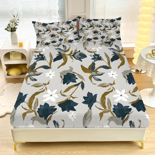 Kleines Doppelbett-Spannbettlaken,Braun äSthetisches Retro-MäDchen Weich, Gemütlich, 3-teiliges Mikrofaser-Bettwäsche-Set mit Tiefer Tasche, 30 cm, 120 x 190 cm, Inklusive 2 Kissenbezügen L958 von HYSNKSM