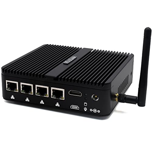 HYSTOU Lüfterloser Industriecomputer Intel Celeron J4125 Prozessor 8GB DDR4 512GB SSD Mini PC Windows 10 Pro 4 x Intel I210 Gigabit LAN OPNsense Router Firewalls 4K HDMI Ausgang Wifi2.4G+5.0G BT von HYSTOU