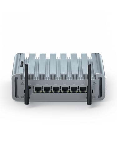 HYSTOU Firewall Mini PC, Firewall Router, OPNsense Handware, Micro Firewall Appliance Server, Celeron J4125, 6 * 2,5GbE Mini PC Lüfterlos, AES-NI, Vesa/Wandmontage, 1*RS232COM (DDR4 4GB/128GB SSD) von HYSTOU