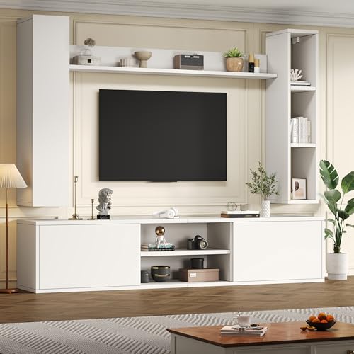 HYSZ 180 * 35 * 33.5cm TV Wohnwand-Set mit Vitrinen (Komplett-Set, 4-St),Mediawand inkl.TV-Board, Standregal und 2 Wandregal,TV Wohnzimmermöbel-Set,TV-Schrank, stehend&hängend,TV bis 80',Weiß von HYSZ
