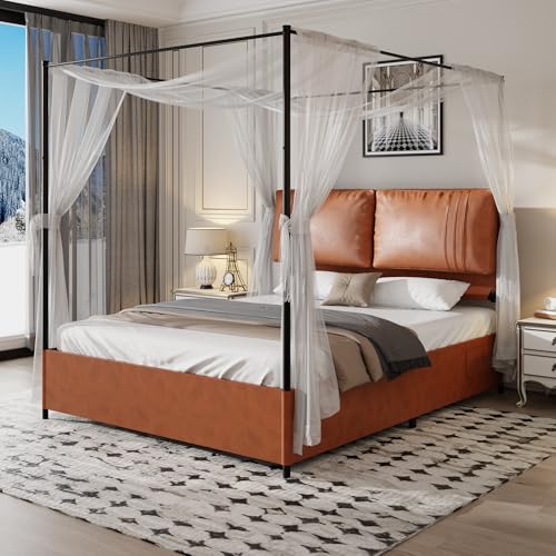 HYSZ Luxus Polsterbett 140x200 cm – Modernes Doppelbett mit 2 weichen Lederkissen, stabilem Metallrahmen, 4 abnehmbaren Lederfüßen,kein Boxfeder,Leichter High-End-Stil von HYSZ