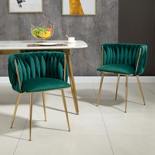 HYSZ Modernes luxuriöses Samt-Esszimmerstuhl-Set mit goldenen Metallbeinen, elegantem handgewebtem Design und weichen Kissen für Esszimmer, Wohnzimmer und Schlafzimmer (2er-Set) von HYSZ