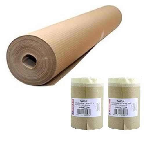 1 Rolle Wellpappe Größe 1 x 45 Meter Havanna Bodenschutz Malerei Bodenabdeckungen Arbeiten Renovierung + 2 Spulen mit Klebstoff 18 cm x 20 m - Made in Italy von HYTAMA TOOLS