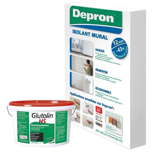 Depron Dämmplatten 12 mm (125 × 80 cm) – Packung 10 m² + Glutolin Kleber 8 kg | Schall- und Wärmedämmung für Wände und Decken von HYTAMA TOOLS
