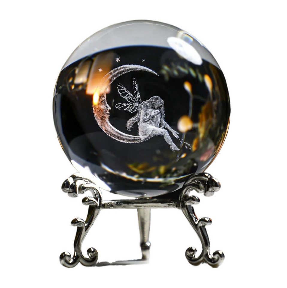 HYTIREBY Dekoobjekt GIFTS Briefbeschwerer Mond und Fee, 60 mm, Kristallkugel, (1 St), 3D-Lasergravur, Quarzglaskugel, Tischdekoration, Basteln von HYTIREBY