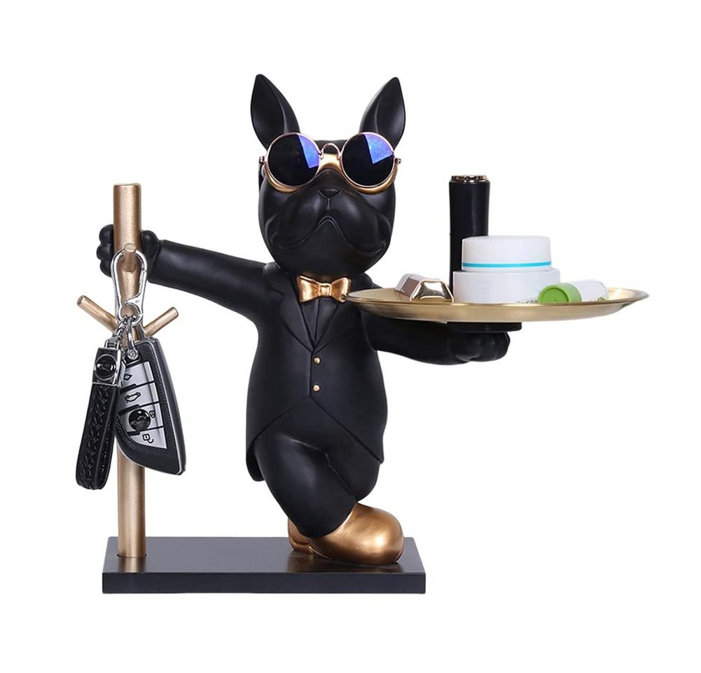 HYTIREBY Tierfigur Bulldogge Skulptur Deko, Französische Bulldogge Tablett Deko, (1 St), Geschenk für Wohnzimmer, Büro, Schreibtisch Dekoration von HYTIREBY