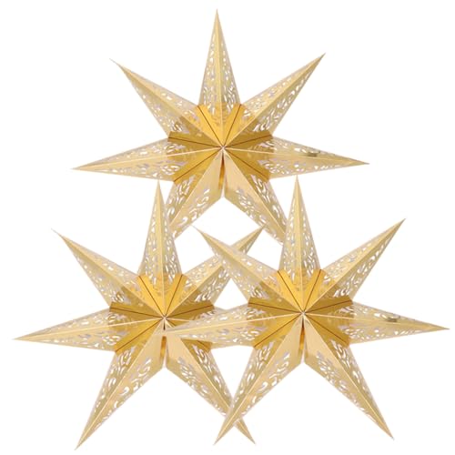 HYTROVE 3 Stück Teiliges Papier Lampenschirme Sternform Zackig Hollow out Design Goldfarben Dekorative Leuchtenschirme für Schlafzimmer Wohnzimmer Büro Langlebig und Stilvoll von HYTROVE