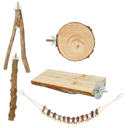 HYTROVE 5 Stück Teiliges Holzsitzstangen Vogelkäfig Sitzstange Kletterleiter Natürliche Holzstangen Stabile Vogelspielzeuge für Wellensittiche und Papageien von HYTROVE