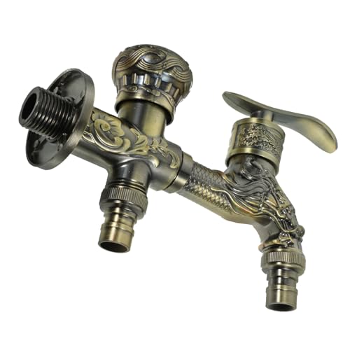 HYTROVE Doppel Auslauf Wasserhahn Retro für Waschmaschine Antike Oberfläche Drehbar für Badezimmer und Gartenschlauch Langlebig und Elegant von HYTROVE