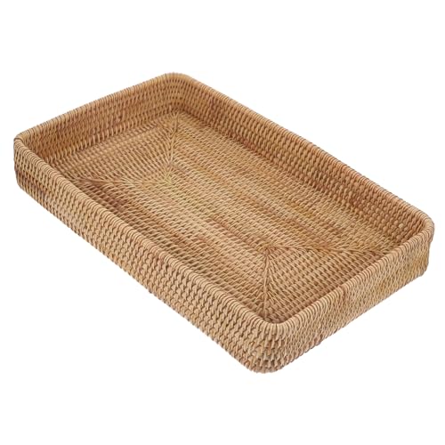 HYTROVE Rattan Woven Tray Handgefertigtes Rechteckiges Dekoratives Tablett für Zuhause Multifunktional für Servieren Aufbewahren und Dekorieren für Küche Badezimmer und Wohnräume von HYTROVE