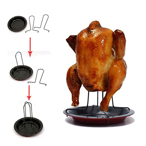 HYTROVE Tragbarer Abnehmbarer Grillrost für Hühnchen Kohlenstoffstahl Antihaftbeschichtet Vertikaler Hühnchenhalter für Bbq Outdoor Camping Grill mit Pfanne von HYTROVE