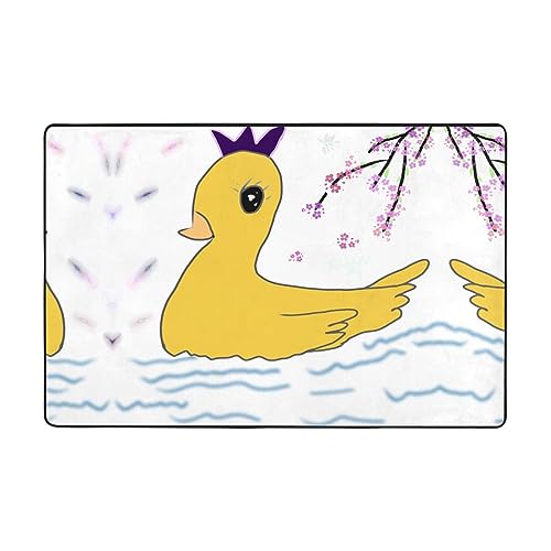 HYTTER Little Yellow Duck Prints Flanell-Fußmatte, 183 x 122 cm, feiner Samt, absorbiert Wasser, langlebig, weich von HYTTER