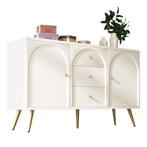 HYUB Kommode, Sideboard mit 2 Türen und 3 Schubladen, Komodenschrank, Mehrzweckschrank mit Verstellbare Ablage und Arbeitsplatte, Flurschrank, Aufbewahrungsschrank, für Schlafzimmer Wohnzimmer, Weiß von HYUB