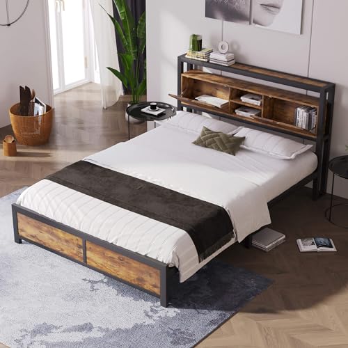 HYUB Metallbett Doppelbett 140 x 200cm mit Stauraum-Kopfteil, Bett mit Lattenrost aus Metallrahmen, Jugendbetten Stauraumbett mit Großer Stauraum unter dem Bett, für Schlafzimmer Gästezimmer von HYUB