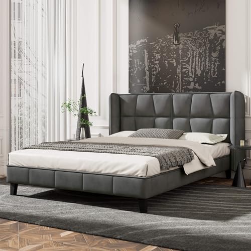 HYUB Polsterbett 160x200cm mit Bettgestell und Lattenrost, Doppelbett mit Rückenlehne, Holzlattenunterstützung, für Erwachsene & Jugendliche, Hautfreundlicher Samtstoff, Ohne Matratze, Grau von HYUB