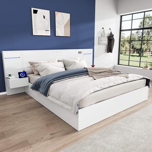 HYUB Polsterbett Stauraumbett 180x200 cm mit Nachttischen und Elektronischer Uhr, Doppelbett mit Lattenrost und Stauraum, Bett für Schlafzimmer und Gästezimmer, Weiß HYUB Polsterbett Stauraumbett 180x200 cm mit Nachttischen und Elektronischer Uhr, Doppelbett mit Lattenrost und Stauraum, Bett für Schlafzimmer und Gästezimmer, Weiß von HYUB