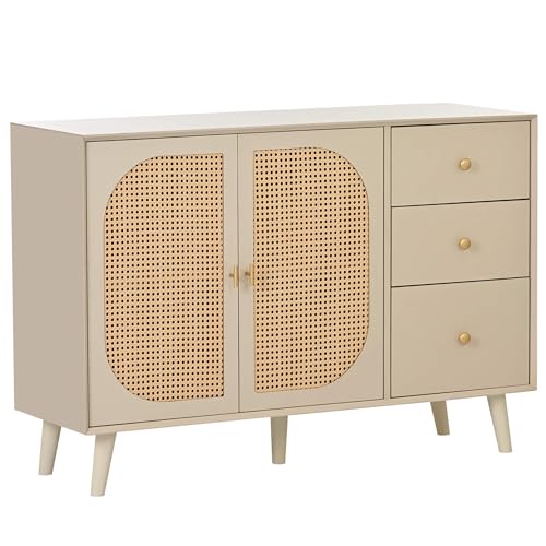 HYUB Sideboard, Kommode mit 3 Schubladen und 2 Türen, Anrichte mit Großem Stauraum und Displayfunktion, Mehrzweckschrank, Aufbewahrungsschrank für Flur Schlafzimmer Wohnzimmer Esszimmer Küche von HYUB