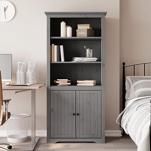 HYUFEIAO Bücherregal aus Holz, 5 Etagen, Bücherregal mit Türen und Regalen, elegantes Design, bodenstehendes Ausstellungsregal für Wohnzimmer, Büro, Schlafzimmer (Grau) von HYUFEIAO