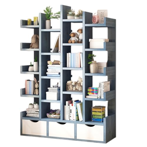 HYUFEIAO Bücherregal im Vintage-Baum, schmales Eck-Bücherregal für Bücher, CDs, Alben, schmaler vertikaler Bücherturm mit Aufbewahrungsschrank für Kinder, Erwachsene (Farbe: Blau, Größe: L 80 x B 19 x HYUFEIAO Bücherregal im Vintage-Baum, schmales Eck-Bücherregal für Bücher, CDs, Alben, schmaler vertikaler Bücherturm mit Aufbewahrungsschrank für Kinder, Erwachsene (Farbe: Blau, Größe: L 80 x B 19 x von HYUFEIAO