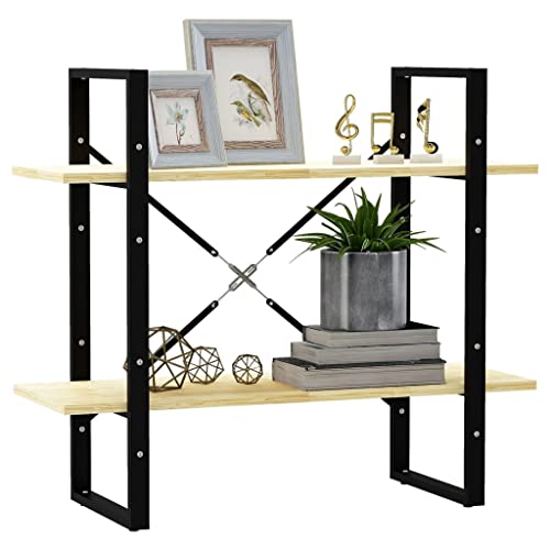 HYUFEIAO Bücherregal mit 2 Ebenen, Holz und Metall, klassisches Bücherregal, Mitte des Jahrhunderts, industrielles Bücherregal, offener Aufbewahrungs-Organizer für Schlafzimmer, Wohnzimmer, Zuhause von HYUFEIAO