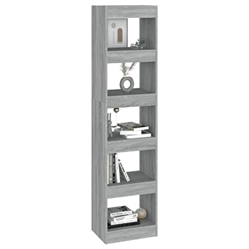 HYUFEIAO Bücherregal mit 5 Würfeln, schmales Ausstellungsregal, freistehend, Aufbewahrungsregal, Schrank, 166 x 40 cm, für Wohnzimmer, Heimbüro, Grau + Eiche von HYUFEIAO