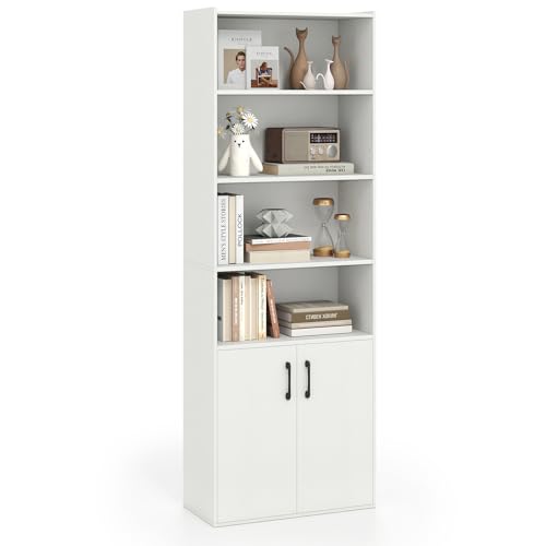 HYUFEIAO Bücherregal mit 6 Ebenen, freistehend, hoch, Bücherregal, Aufbewahrungs-Organizer mit verstellbarem Regal und 2-türigem Schrank, Holz-Ausstellungsregal für Wohnzimmer, Büro (Weiß, 62 x 30 cm) HYUFEIAO Bücherregal mit 6 Ebenen, freistehend, hoch, Bücherregal, Aufbewahrungs-Organizer mit verstellbarem Regal und 2-türigem Schrank, Holz-Ausstellungsregal für Wohnzimmer, Büro (Weiß, 62 x 30 cm) von HYUFEIAO