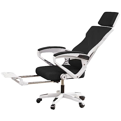 HYUFEIAO Bürostuhl, Schreibtischstuhl, ergonomischer Heimbüro-Schreibtischstuhl, Computerstuhl mit Neigungsfunktion, Rückenlehne, Netz-Schreibtischstühle mit Rollen, hohe Rückenlehne, Schwarz 1 von HYUFEIAO