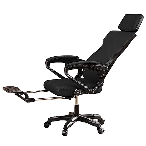 HYUFEIAO Bürostuhl, Schreibtischstuhl, ergonomischer Heimbüro-Schreibtischstuhl, Computerstuhl mit Neigungsfunktion, Rückenlehne, Netz-Schreibtischstühle mit Rollen, hohe Rückenlehne, Schwarz 2 von HYUFEIAO
