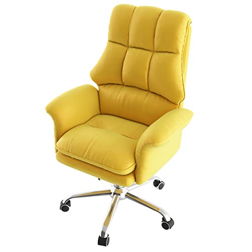 HYUFEIAO Bürostuhl, robustes Design, ergonomisches Kissen mit hoher Rückenlehne, Lendenwirbelstütze, Computer-Schreibtischstuhl, verstellbarer Chefsessel aus PU-Leder mit Armlehne, Gelb, Gelb von HYUFEIAO